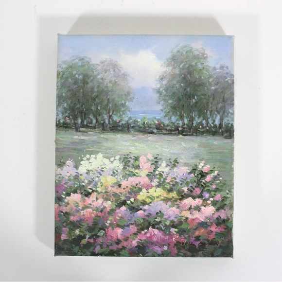 Vintage Oil Painting, Signed, Floral Field Trees Impressionist Small Original - Picture 2 of 8